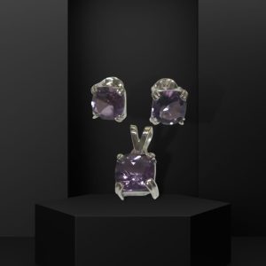 Juego de Aretes y Dije en Amatistas con Plata Platinada